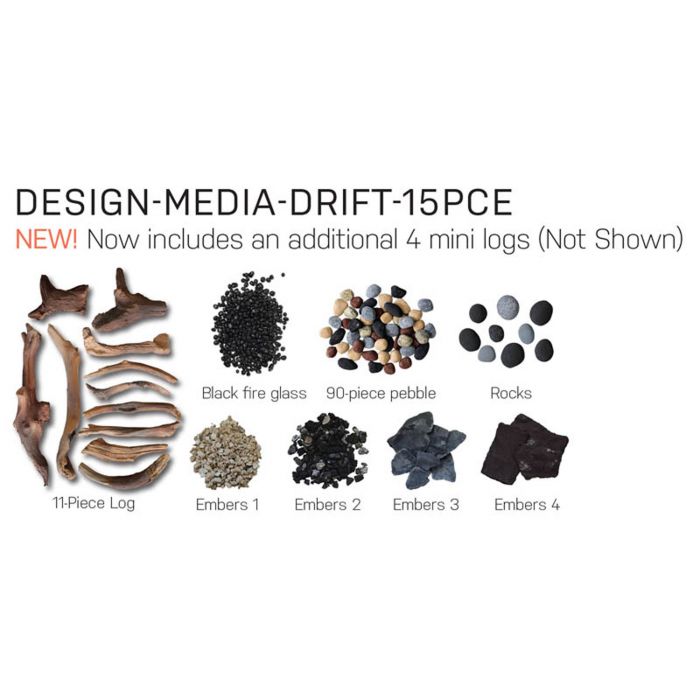 Amantii 15 Piece Driftwood Log Set with Deluxe Media Kit - DESIGN-MEDIA-15PCE