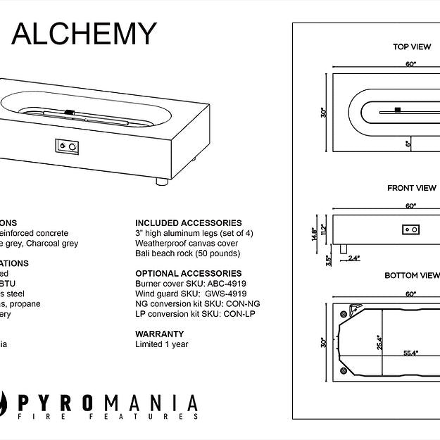 Pyromania Fire Alchemy Rectangular 60" x 30" Concrete Fire Pit Table