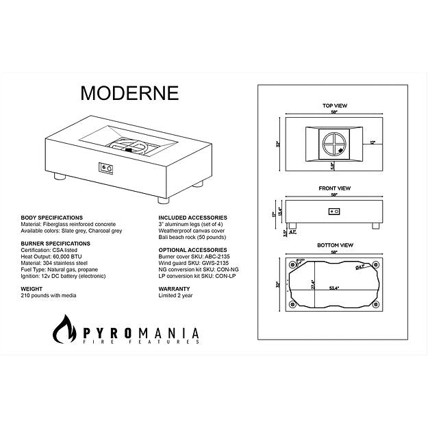 Pyromania Fire Moderne Rectangular 58" x 32" Concrete Fire Pit Table