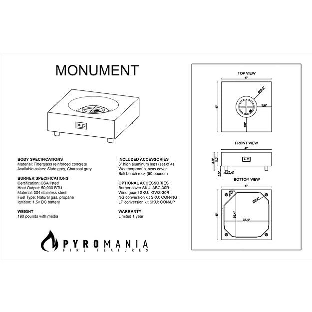 Pyromania Fire Monument Square 41" x 41" Concrete Fire Pit Table