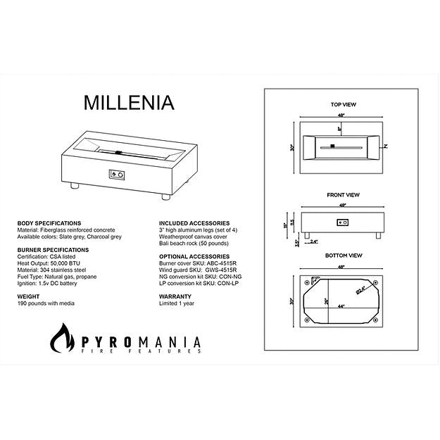 Pyromania Fire Millenia Rectangular 48" x 30" Concrete Fire Pit Table