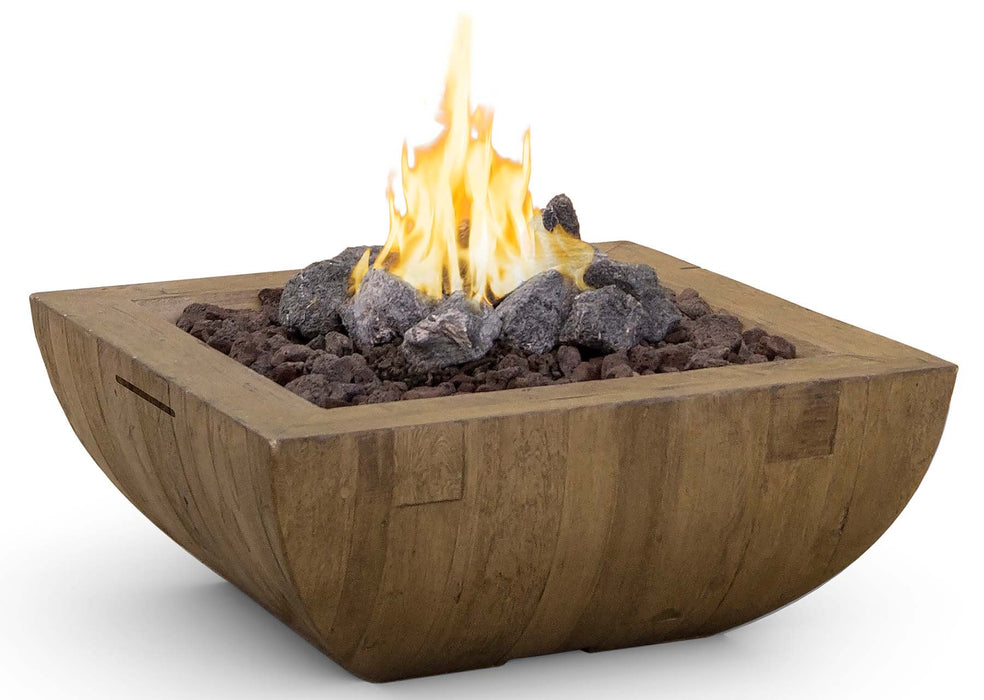 American Fyre Designs Reclaimed Wood Bordeaux Square Gas Fire Bowl