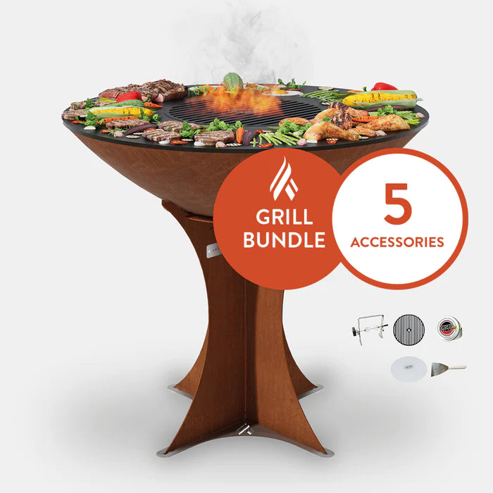 Arteflame Classic 40" - Corten Steel Grill - Tall Euro Base Home Chef Bundle With 5 Grilling Accessories