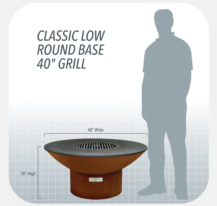 Arteflame Classic 40" - Corten Steel Grill - Low Round Base Home Chef Max Bundle With 10 Grilling Accessories