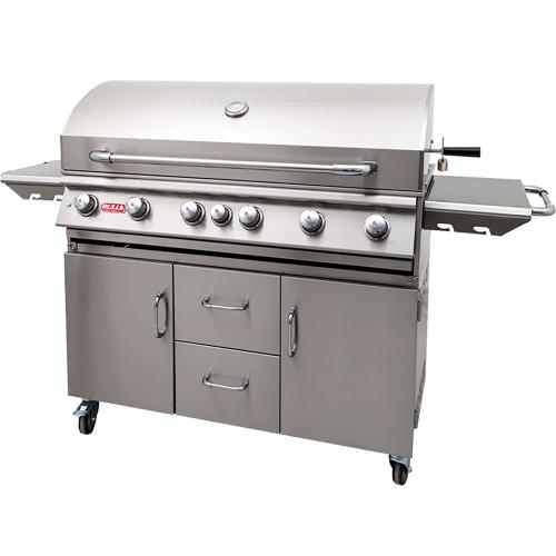 Bull Diablo 46-Inch 6 Burner Freestanding Gas Grill with Infrared Rear Burner & Rotisserie Kit - 62648+CART