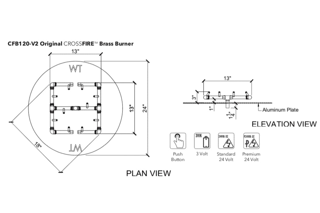 Warming Trends Original Crossfire 120K BTU Brass Burner - CFB120