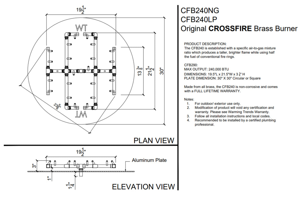 Warming Trends Original Crossfire 240K BTU Brass Burner - CFB240