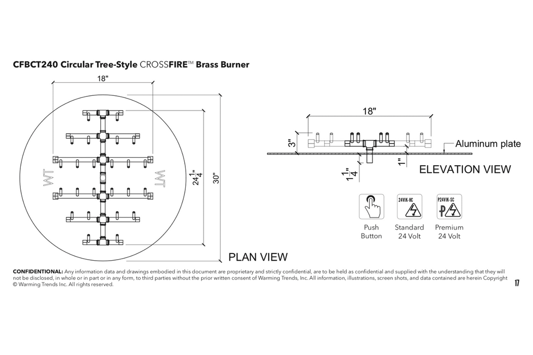 Warming Trends Circular Tree Style Crossfire 240K BTU Brass Burner - CFBCT240