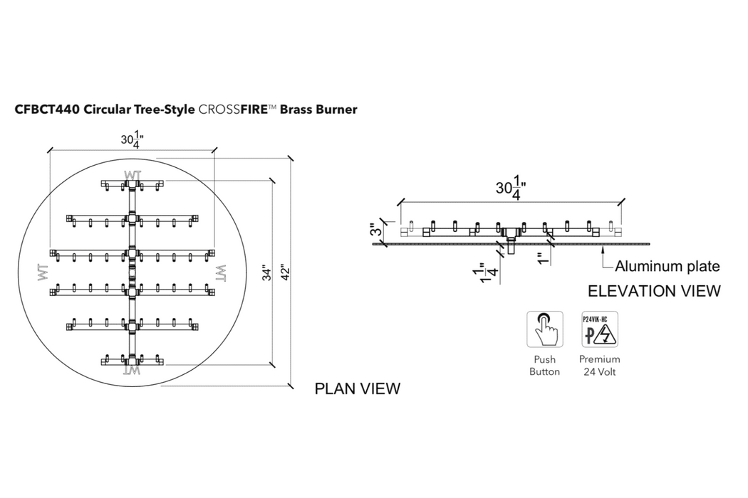 Warming Trends Circular Tree Style Crossfire 440K BTU Brass Burner - CFBCT440