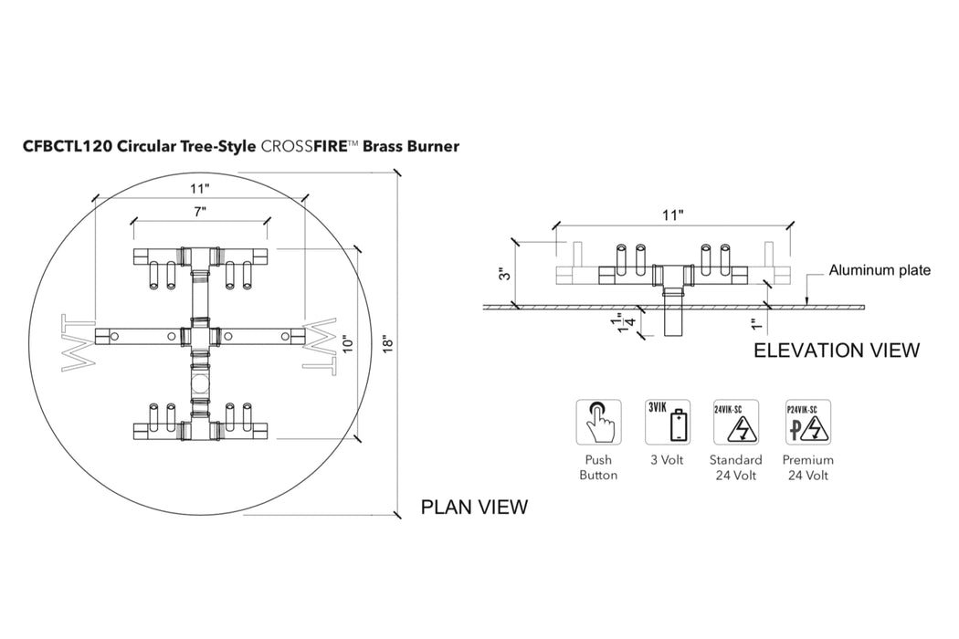 Warming Trends Circular Tree Style Crossfire 120K BTU Brass Burner - CFBCT120