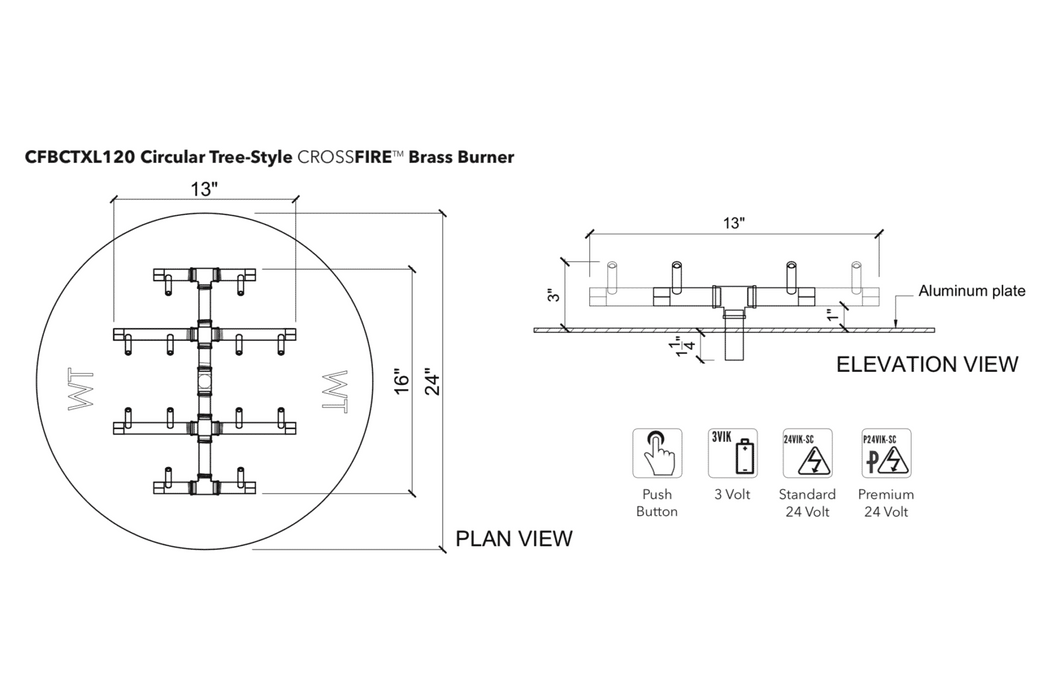 Warming Trends Circular Tree Style XL Crossfire 120K BTU Brass Burner - CFBCTXL120