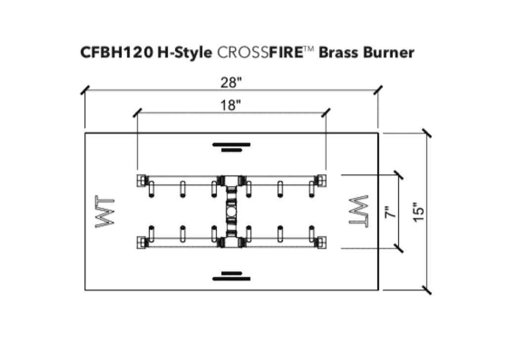 Warming Trends H-Style Crossfire 120K BTU Brass Burner - CFBH120