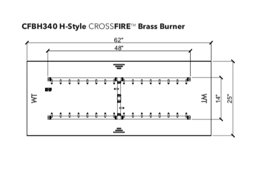 Warming Trends H-Style Crossfire 340K BTU Brass Burner - CFBH340