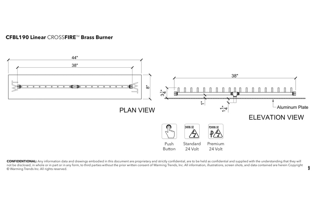 Warming Trends Linear Crossfire 190K BTU Brass Burner - CFBL190