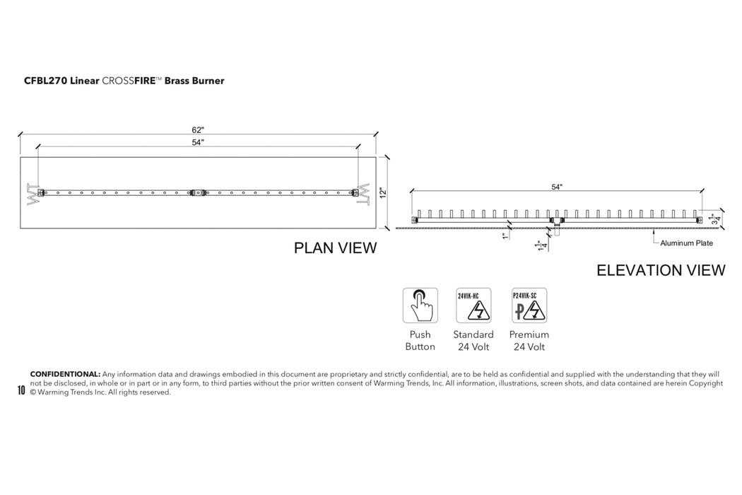 Warming Trends Linear Crossfire 270K BTU Brass Burner - CFBL270