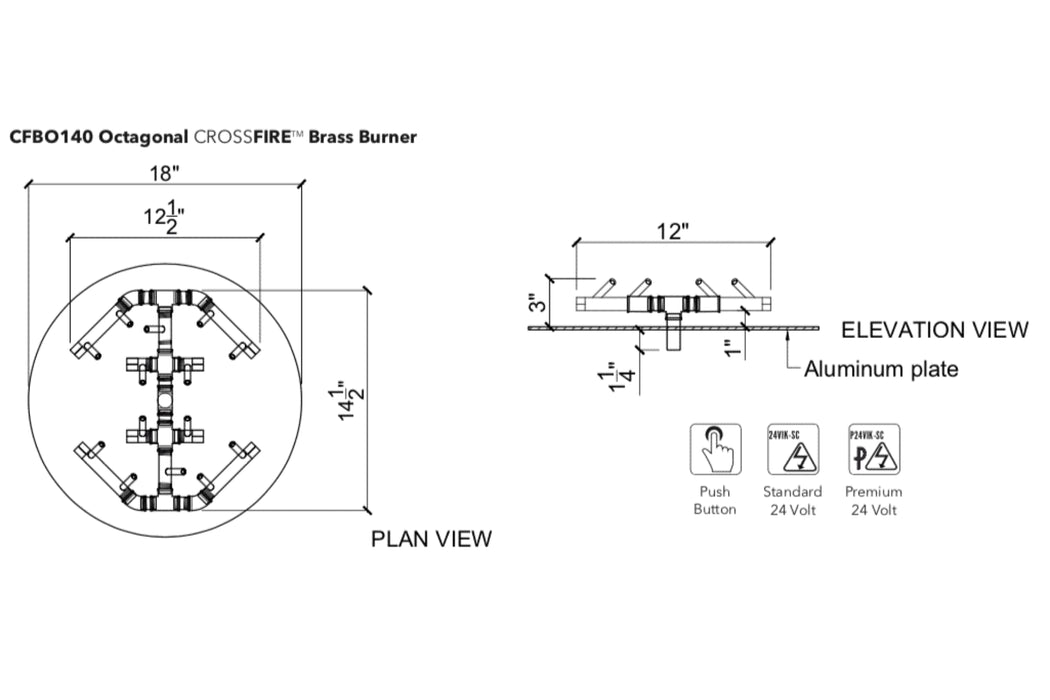 Warming Trends Octagonal Crossfire 140K BTU Brass Burner - CFBO140