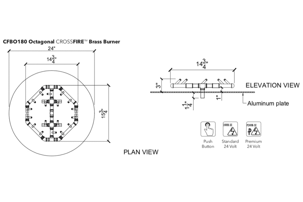 Warming Trends Octagonal Crossfire 180K BTU Brass Burner - CFBO180