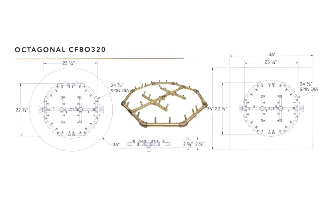 Warming Trends Octagonal Crossfire 320K BTU Brass Burner - CFBO320