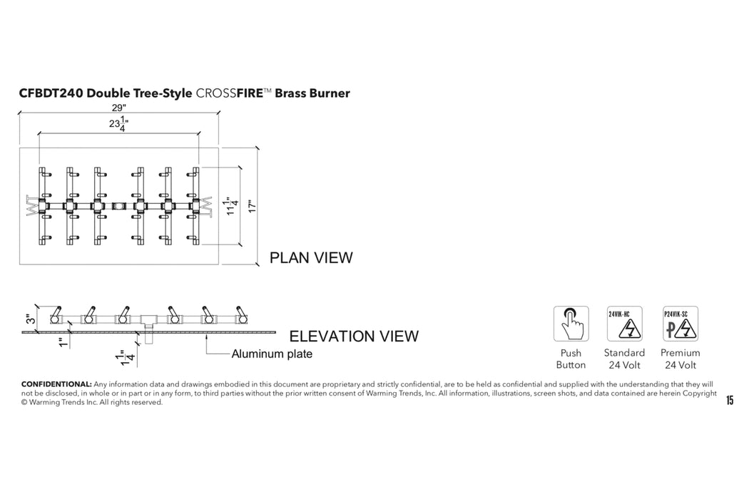 Warming Trends Double Tree Style Crossfire 240K BTU Brass Burner - CFBDT240