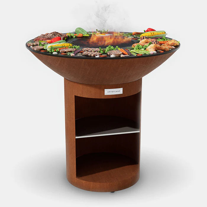 Arteflame Classic 40" - Corten Steel Grill - Tall Round Base With Storage