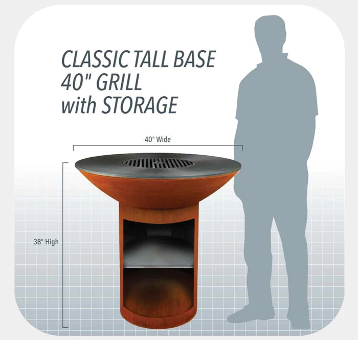 Arteflame Classic 40" - Corten Steel Grill - Tall Round Base With Storage