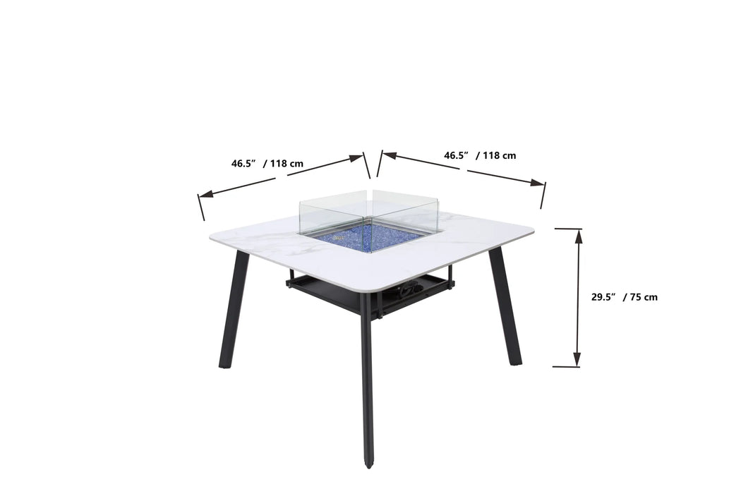 Elementi Plus Helsinki Marble Porcelain Dining Fire Table OFP302BW