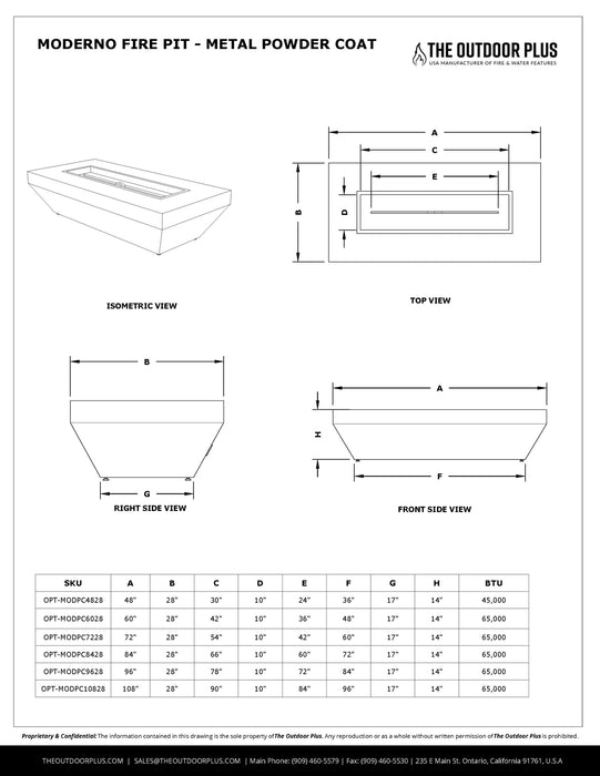 The Outdoor Plus Moderno Rectangle Metal Powder Coated Fire Pit