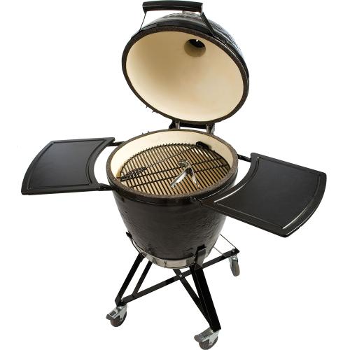 Primo All-In-One Round Charcoal Ceramic Kamado Grill With Cradle & Side Shelvess PGCRC