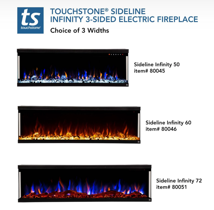 Touchstone - Sideline Infinity 3 Sided 72 Inch WiFi Enabled Smart Recessed Electric Fireplace 80051 (Alexa/Google Compatible)