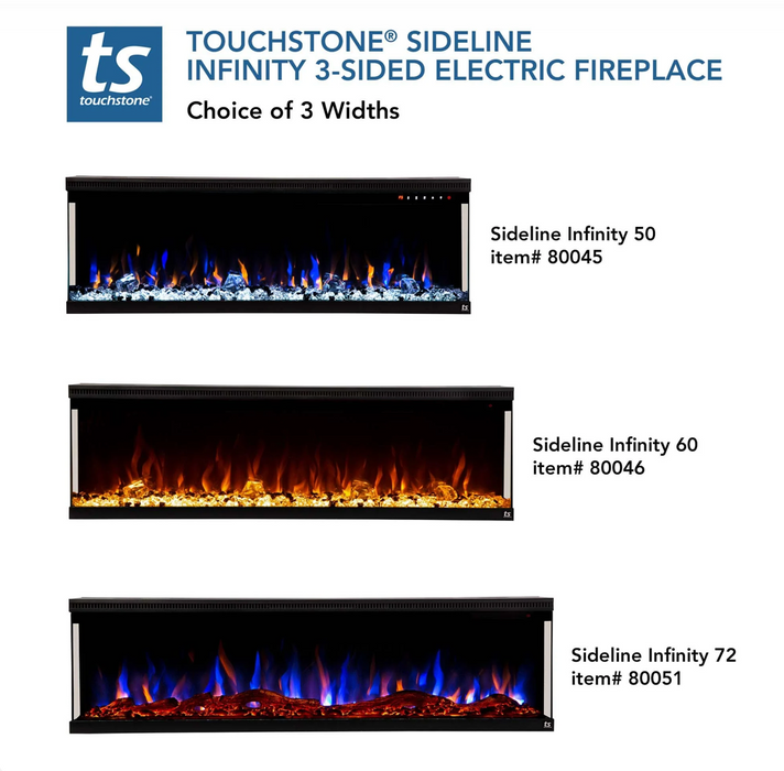 Touchstone - Sideline Infinity 3 Sided 50 Inch WiFi Enabled Smart Recessed Electric Fireplace 80045 (Alexa/Google Compatible)