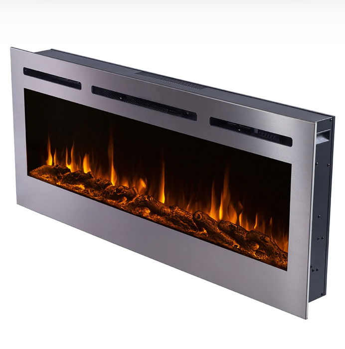 Touchstone -  Sideline Deluxe Stainless Steel 86277 60 Inch Recessed Smart Electric Fireplace