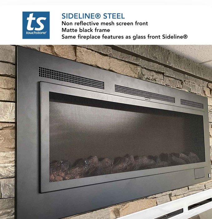 Touchstone -  Sideline Steel Mesh Screen Non Reflective 80047 60 Inch Recessed Electric Fireplace