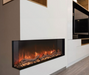 Modern Flames Landscape Pro Multi Built-In 44" Electric Fireplace Lit on With Orange Flames Mounted On Corner
