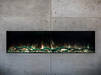 Modern Flames Landscape Pro Slim Built-In 80" Electric Fireplace with Green Flames Mounted on Concrete wall