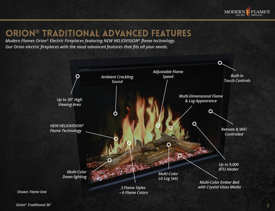 Modern Flames - Orion Traditional 36" Built In Electric Fireplace - OR36-TRAD