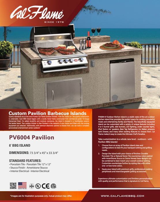 Cal Flame - Custom Outdoor Pavilion 6"  Island PV6004