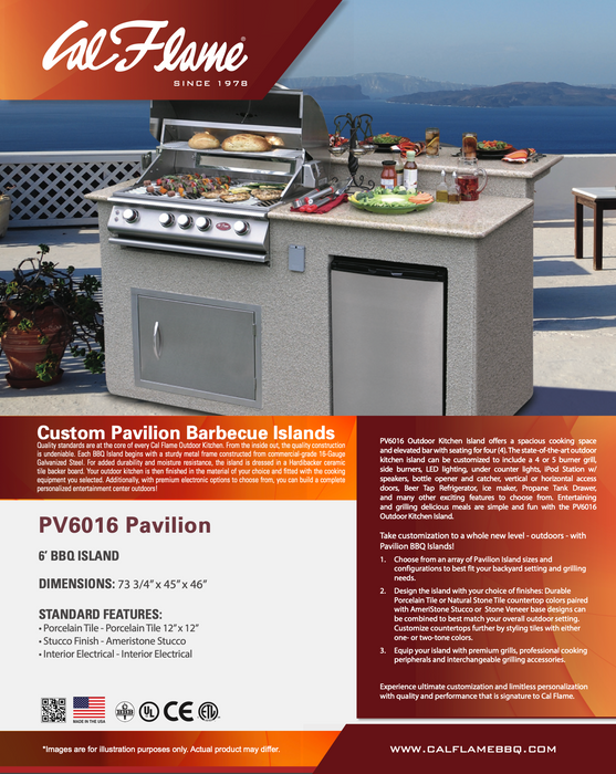 Cal Flame - Custom Outdoor Pavilion 6"  Island PV6016