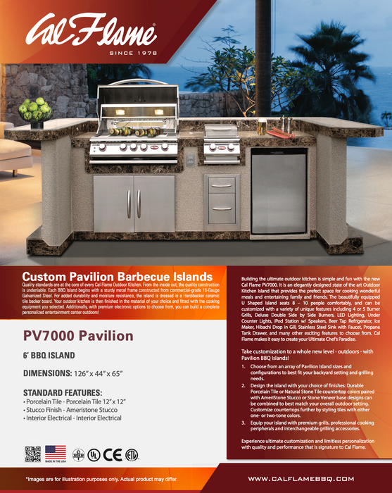 Cal Flame - Custom Outdoor Pavilion 7"  Island PV 7000