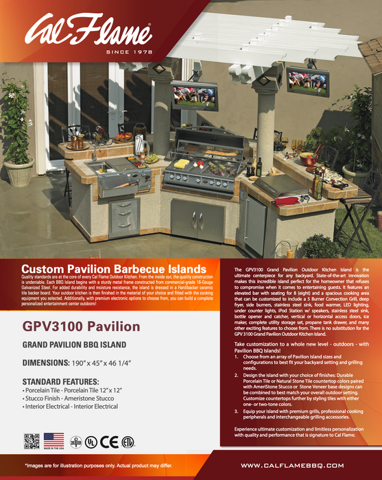 Cal Flame - Custom Outdoor Grand Pavilion Island GPV3100