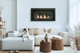 Sierra Flame Bennett 45L Direct Vent Linear Gas Fireplace in living room with dog sitting on sofa