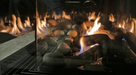 Sierra Flame Toscana 3 Sided Peninsula Linear Gas Fireplace Close up Image on Flames