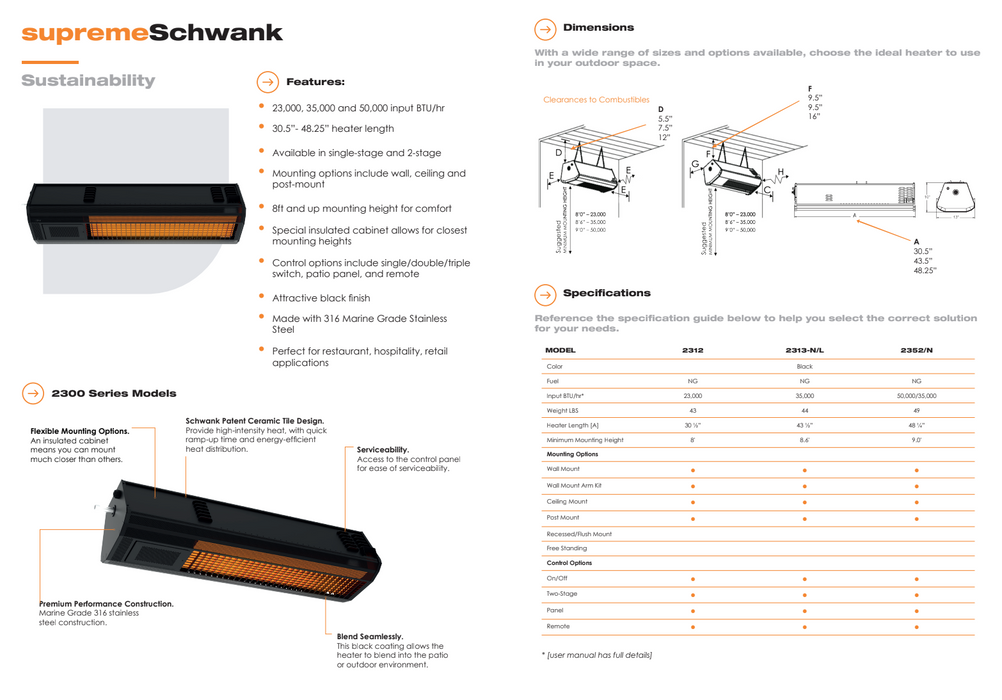 Schwank Outdoor Patio Heater - SupremeSchwank 25k BTU/h - 2300 Series