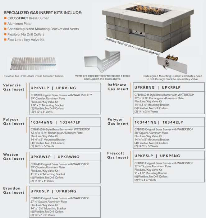 Warming Trends Unilock Sunset 10437 Universal Paver Gas Burner Kit - 240,000 BTU