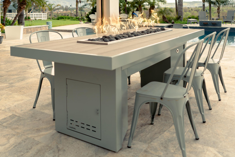 The Outdoor Plus Alameda GFRC Wood Grain Concrete Rectangular Fire Table