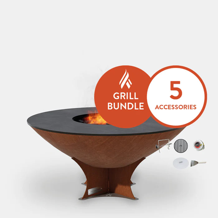 Arteflame Classic 40" - Corten Steel Grill - Low Euro Base Home Chef Bundle With 5 Grilling Accessories