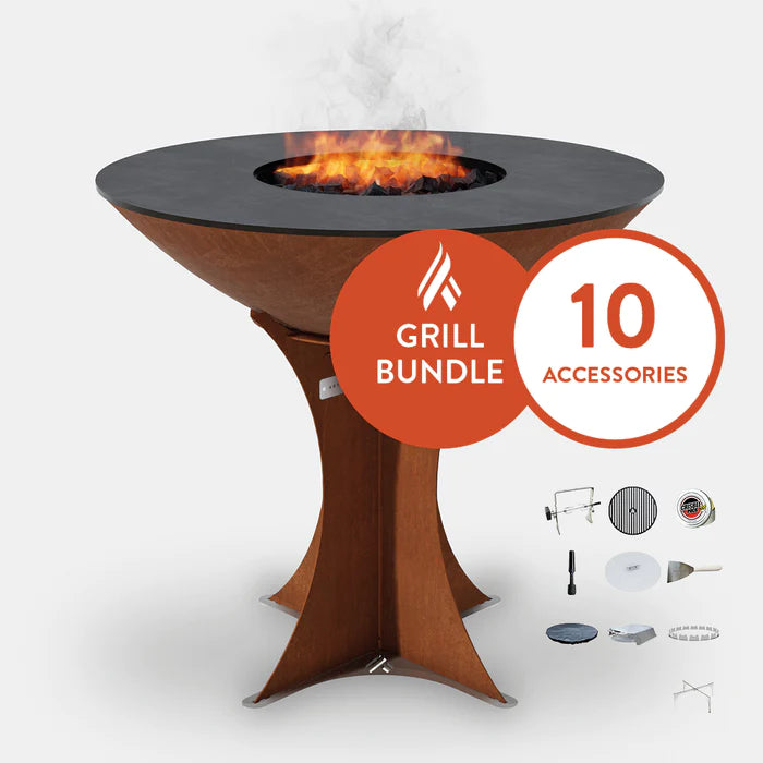 Arteflame Classic 40" - Corten Steel Grill - Tall Euro Base Home Chef Max Bundle With 10 Grilling Accessories