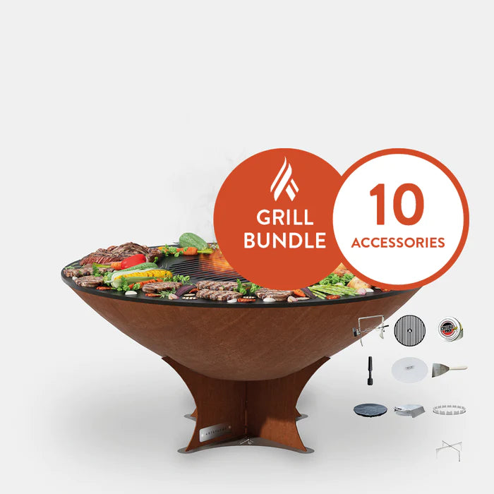 Arteflame Classic 40" - Corten Steel Grill - Low Euro Base Home Chef Max Bundle With 10 Grilling Accessories
