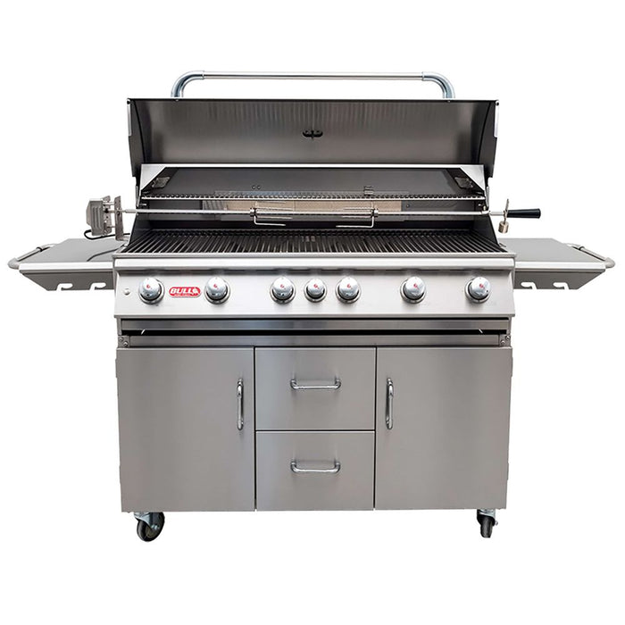 Bull Diablo 46-Inch 6 Burner Freestanding Gas Grill with Infrared Rear Burner & Rotisserie Kit - 62648+CART