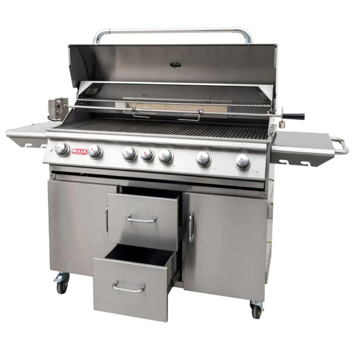 Bull Diablo 46-Inch 6 Burner Freestanding Gas Grill with Infrared Rear Burner & Rotisserie Kit - 62648+CART