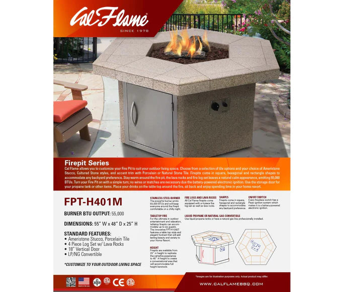 Cal Flame - Hexagonal Fire Table FPT-H401M